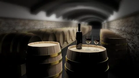 Wine barrels in a wine cellar Ilustración de archivo