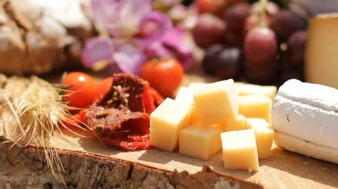 Wine Blue cheese gouda bread grape food parmesan swiss dairy healthy france milk Stock Footage 10903974