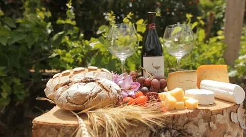 Wine Blue cheese gouda bread grape food parmesan swiss dairy healthy france milk Stock Footage