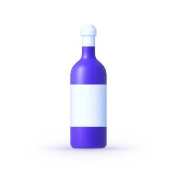 Wine bottle 3d icon isolated on white background. Wine bottle mockup with label Stock Illustration