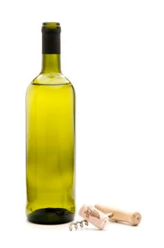 Wine bottle and corkscrew Stock Photos