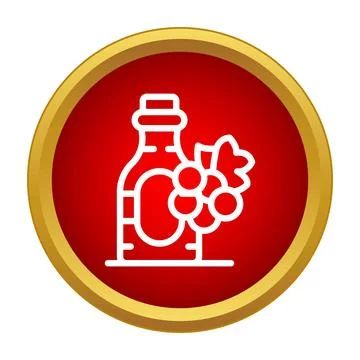 Wine bottle and grapes icon in red circle Stock Illustration