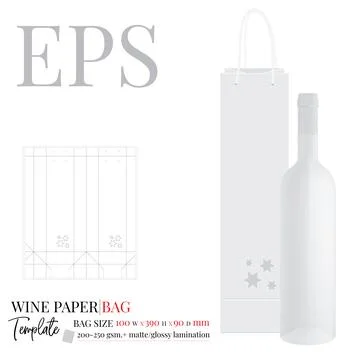 Wine Bottle Bag with Handle, Template. Vector with die cut, laser cut layers. Stock Illustration