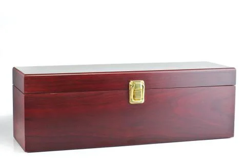 Wine bottle case on the white Stock-Fotos