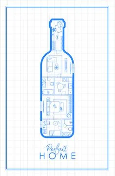 Wine bottle construction drawing Illustrazione stock