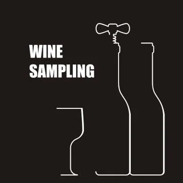 Wine bottle with corkscrew - wine sampling Stock Illustration