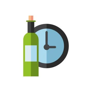 Wine bottle drink with time clock Stock Illustration