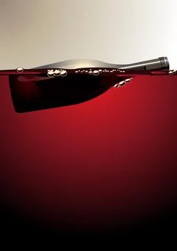 Wine bottle floating on red wine Stock Illustration