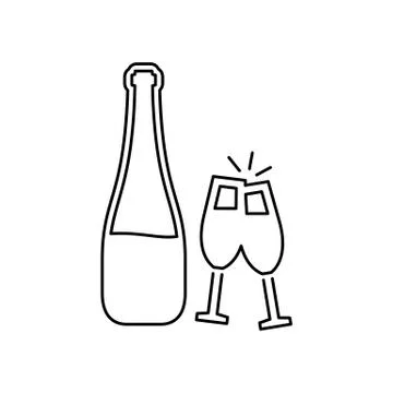 Wine bottle with glasses icon simple flat style vector illustration Stock Illustration