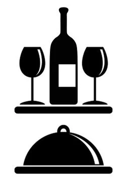 Wine bottle, glasses, serving tray Illustrazione stock