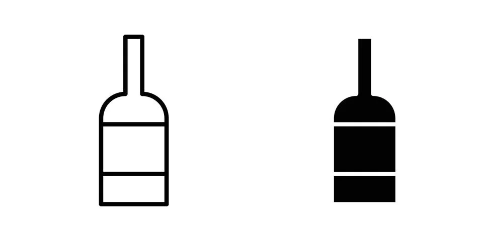Wine bottle icon drawing lines. Silhouette style vector bundle Stock Illustration