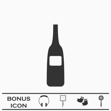 Wine bottle icon flat Stock Illustration