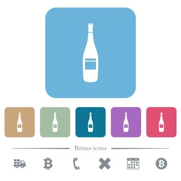 Wine bottle with label flat icons on color rounded square backgrounds Stock Illustration