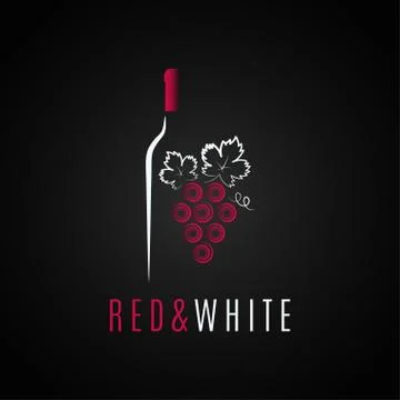Wine bottle logo design. Red and white wine grape background Stock Illustration