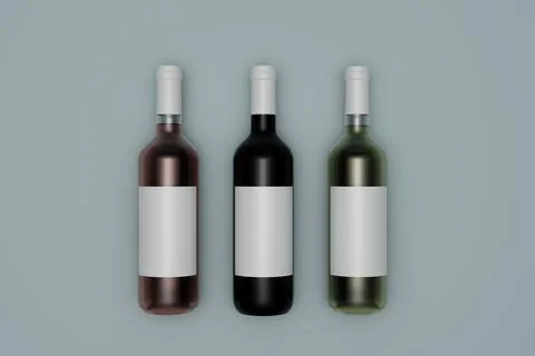 Wine Bottle Mock-Up - Three Bottles. Blank Label.3d illustration Stock Illustration