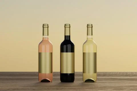 Wine Bottle Mock-Up - Three Bottles. Blank Label.3d illustration Stock Illustration