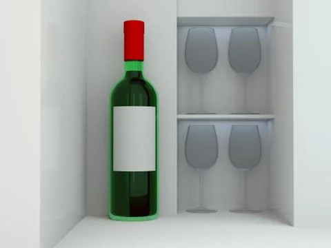 Wine Bottle Mockup. Blank Label. 3D Illustrazione stock