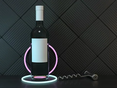 Wine Bottle Mockup. Blank Label. 3D Illustrazione stock