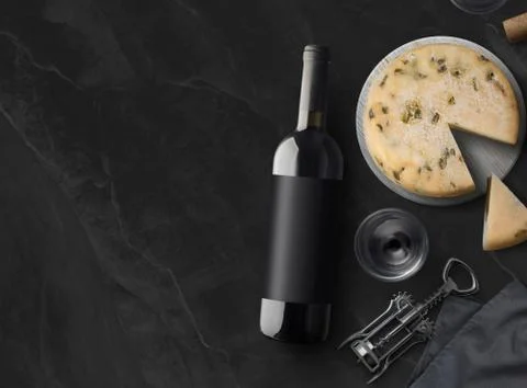 Wine bottle mockup. Top view. Stock Photos