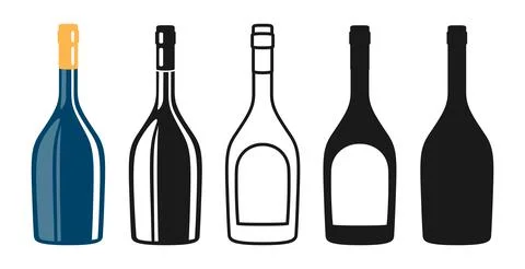Wine bottle symbol set design silhouette icon stamp engraving alcohol beverages Stock Illustration