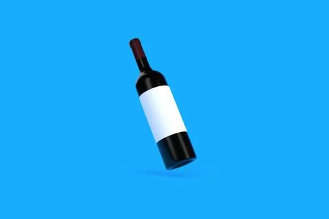 Wine bottle with white label floating on a blue background Stock Illustration