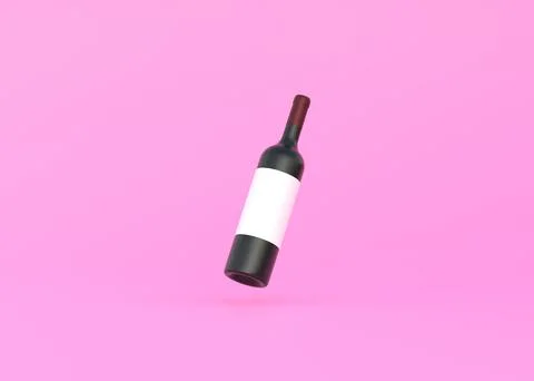 Wine bottle with white label floating on a pink background Illustrazione stock