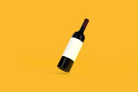 Wine bottle with white label floating on a yellow background Stock Illustration