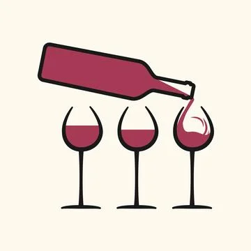 Wine bottle with wine and three wine glasses Stock Illustration