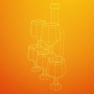 Wine bottle with wine glass. Wireframe illustration Ilustración de archivo