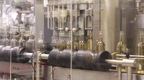 Wine bottles about to be filled at the plant. Stock Footage 32546921
