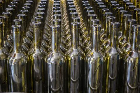 Wine bottles background, winemaking process, preparing wine for bottling in a Stock Photos