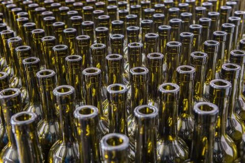 Wine bottles background, winemaking process, preparing wine for bottling in a Stock Photos