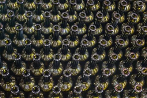 Wine bottles background, winemaking process, preparing wine for bottling in a Stock Photos