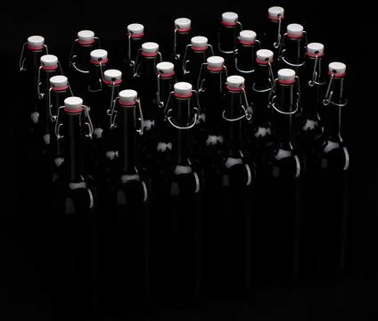Wine bottles on black background . Stock Photos
