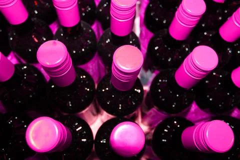 Wine bottles in a box close up. Box with bottles of drink in a wooden box on a Stock Photos