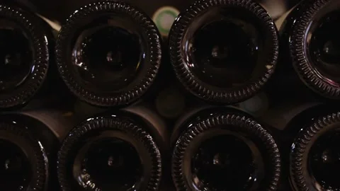 Wine bottles in cellar aging (4k 30p Slowmotion) Stock Footage 225286848