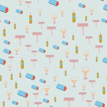 Wine bottles, corks and wine glasses seamless pattern Stock Illustration