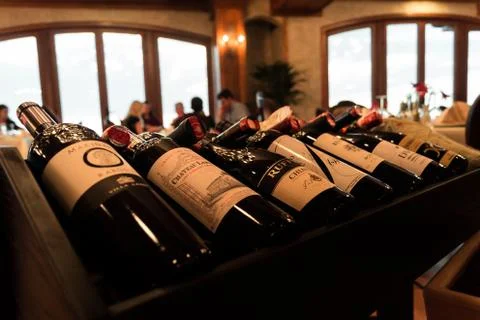 Wine bottles display Stock Photos