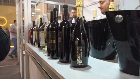 Wine Bottles on Expo Stock Footage 172380385