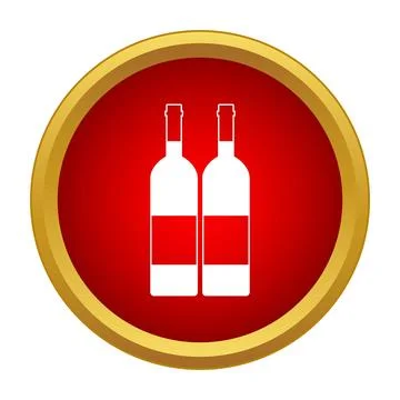 Wine bottles icon on a red circle frame 스톡 일러스트