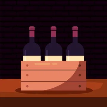 Wine bottles inside box vector design Illustrazione stock