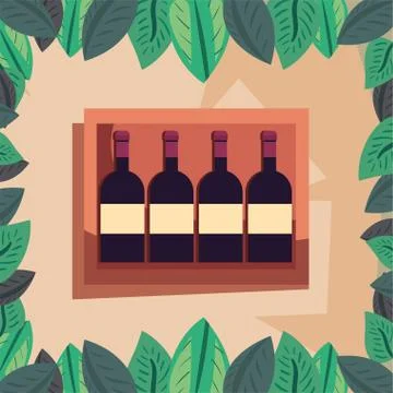Wine bottles inside box vector design Stock Illustration