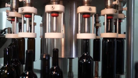 Wine Bottles Moving on Bottling Conveyor Belt in Industrial Factory Stock Footage 323189593