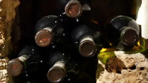 Wine Bottles In An Old Wine Cellar Stock-Footage 55662484