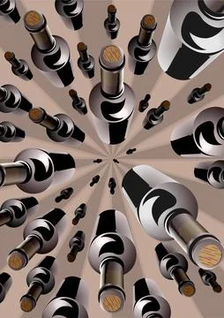 Wine bottles in an overhead converging pattern Stock Illustration