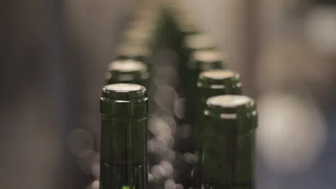 Wine bottles passing down in the bottling machine Stock Footage 142736763