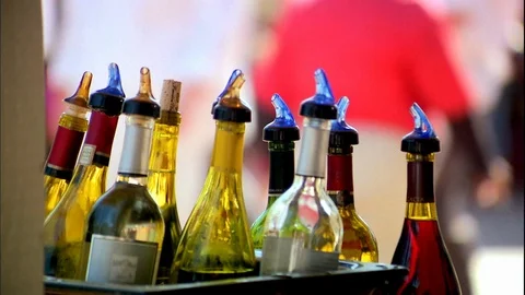 Wine bottles with pour spots ready for event our party Stock Footage 124267347