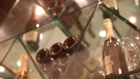 Wine bottles restaurant tilt down Video stock 77606629