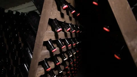 Wine bottles on the shelf Stock Footage 114490903