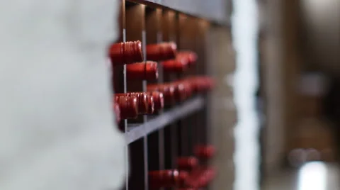 Wine Bottles on Shelf (rack focus) Stock Footage 51232664